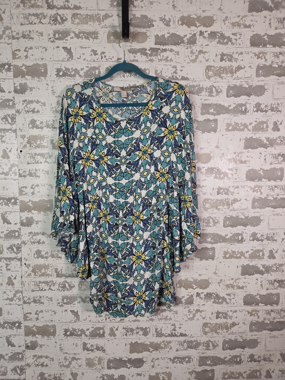 Bohemian Kaleidoscope Drape-Neck Poncho Top Size Small